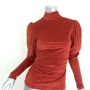 A.L.C. Puff Sleeve Mock Neck Top Joss Ginger Ruched Velvet Size Small