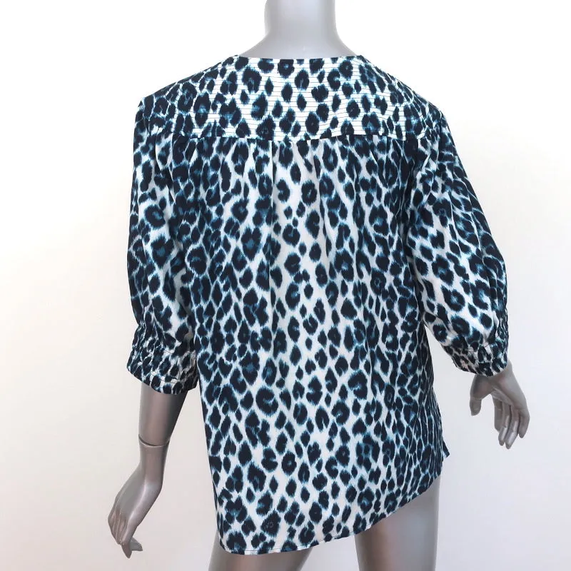 A.L.C. Haut à manches bouffantes Elton Blue Imprimé léopard Taille 10 Blouse à col en V