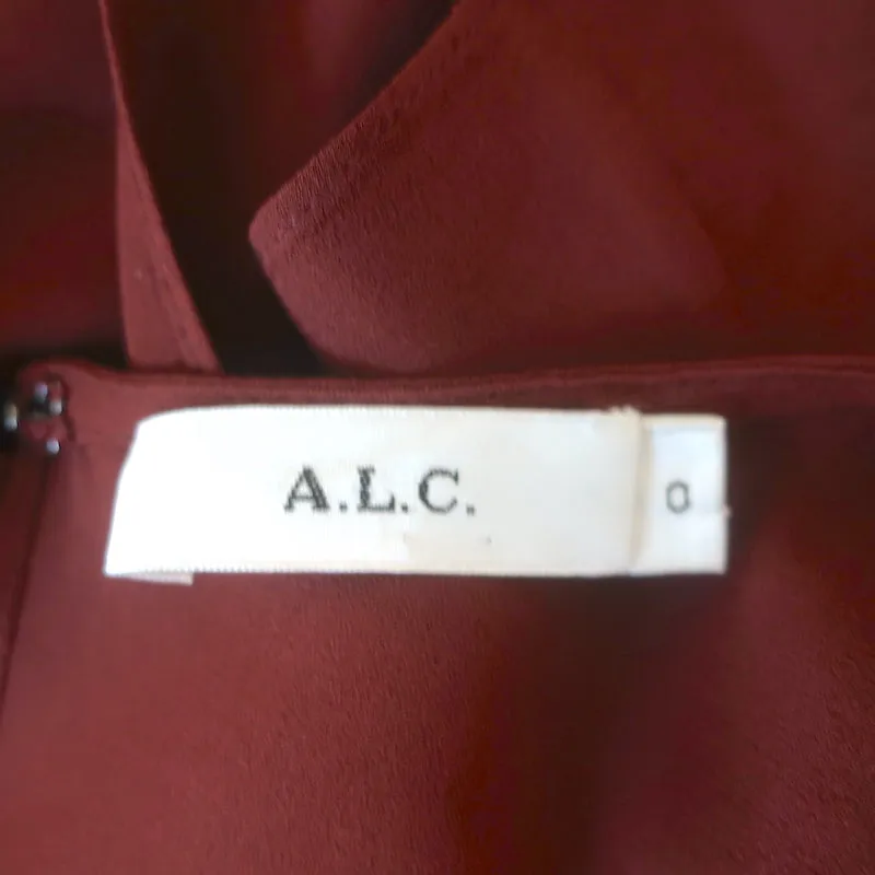 A.L.C. Blouse Sally à dos nu avec volants en soie bordeaux Taille 0 Haut à manches longues