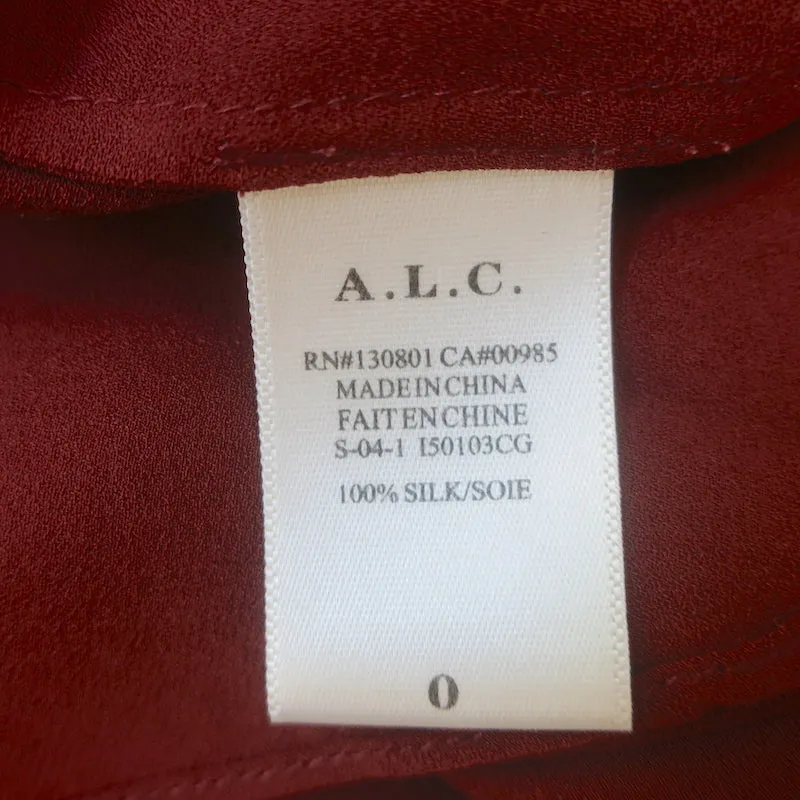 A.L.C. Blouse Sally à dos nu avec volants en soie bordeaux Taille 0 Haut à manches longues