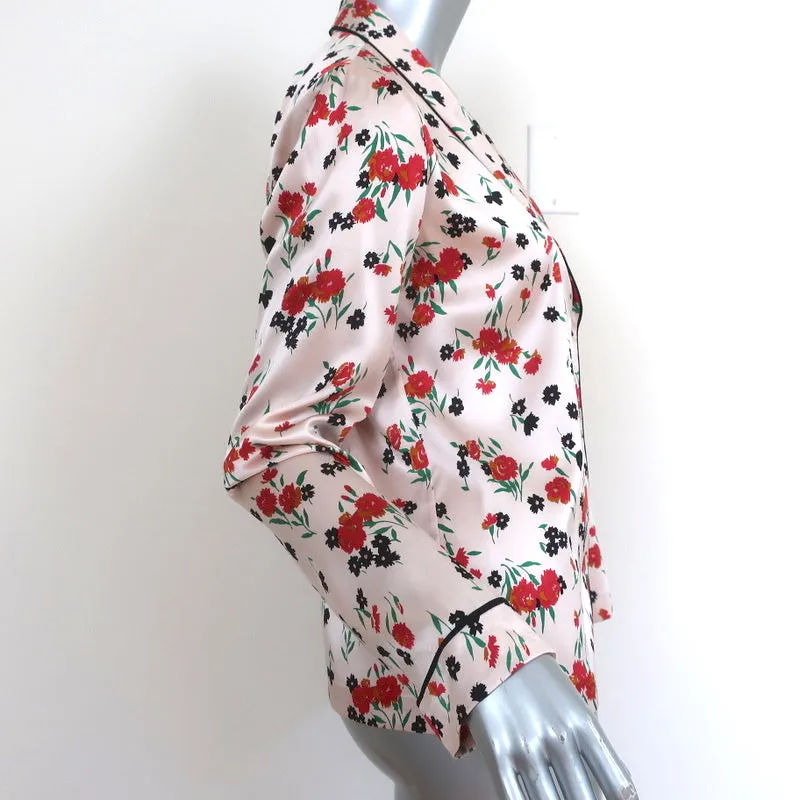A.L.C. Chemise en Soie Leomie Imprimé Floral Rose Clair Taille 2 Blouse à Manches Longues