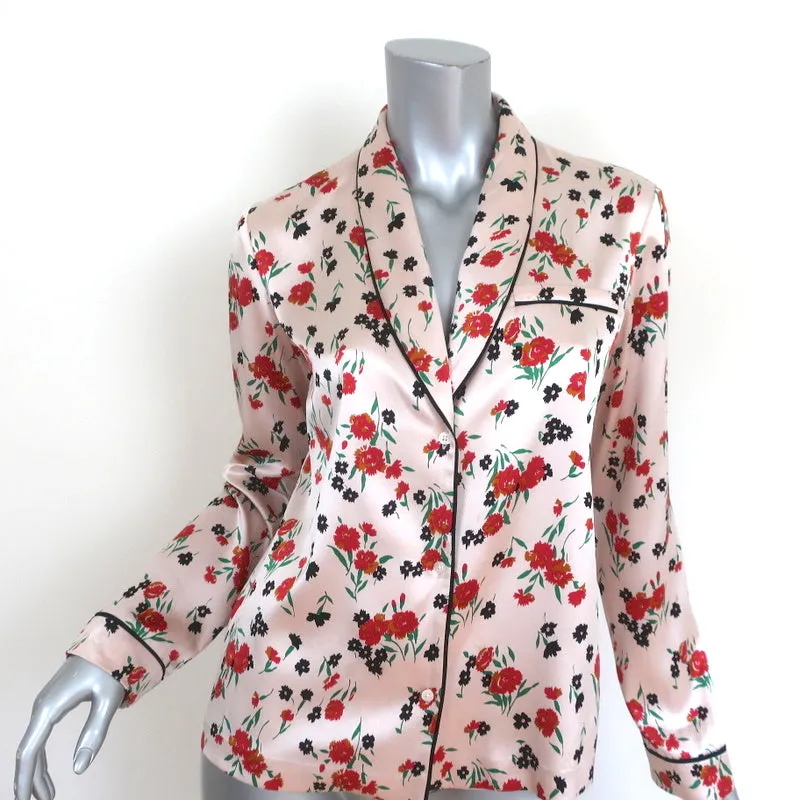 A.L.C. Chemise en Soie Leomie Imprimé Floral Rose Clair Taille 2 Blouse à Manches Longues