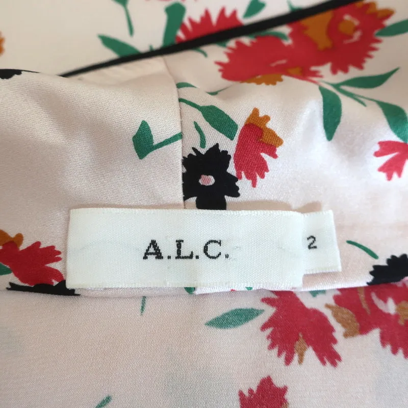 A.L.C. Chemise en Soie Leomie Imprimé Floral Rose Clair Taille 2 Blouse à Manches Longues