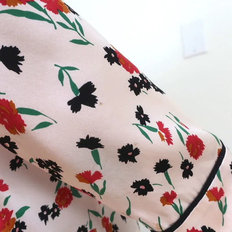 A.L.C. Chemise en Soie Leomie Imprimé Floral Rose Clair Taille 2 Blouse à Manches Longues