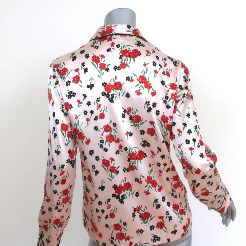 A.L.C. Chemise en Soie Leomie Imprimé Floral Rose Clair Taille 2 Blouse à Manches Longues