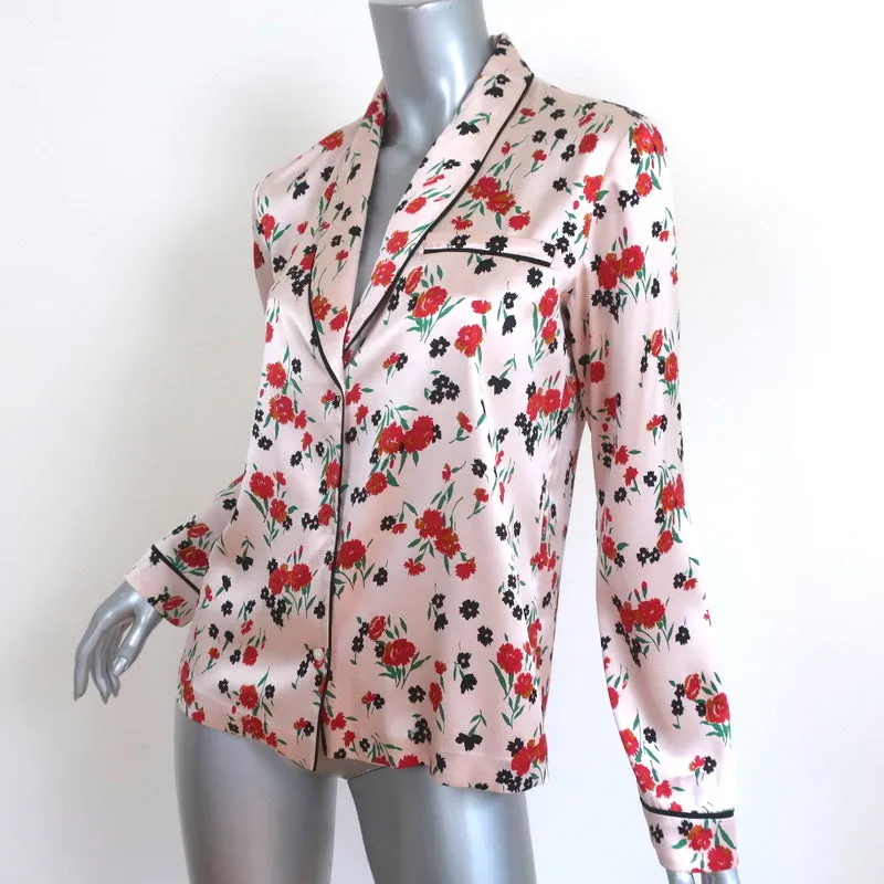 A.L.C. Chemise en Soie Leomie Imprimé Floral Rose Clair Taille 2 Blouse à Manches Longues