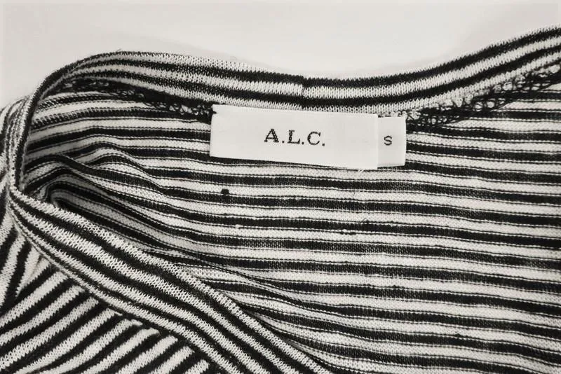 A.L.C. Tank Braxton Noir et Blanc Rayé en Lin Taille Petite Haut Sans Manches à Volants