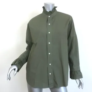 Alex Mill Ruffled Button Down Shirt Army Green Size Medium Long Sleeve Top