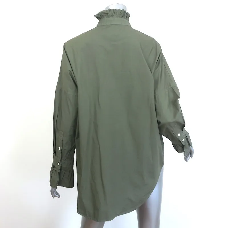 Chemise à boutons plissée Alex Mill vert armée taille moyenne manches longues haut