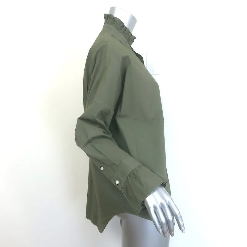 Chemise à boutons plissée Alex Mill vert armée taille moyenne manches longues haut