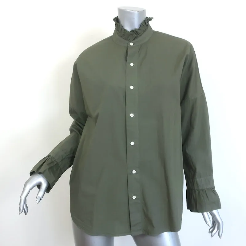 Chemise à boutons plissée Alex Mill vert armée taille moyenne manches longues haut