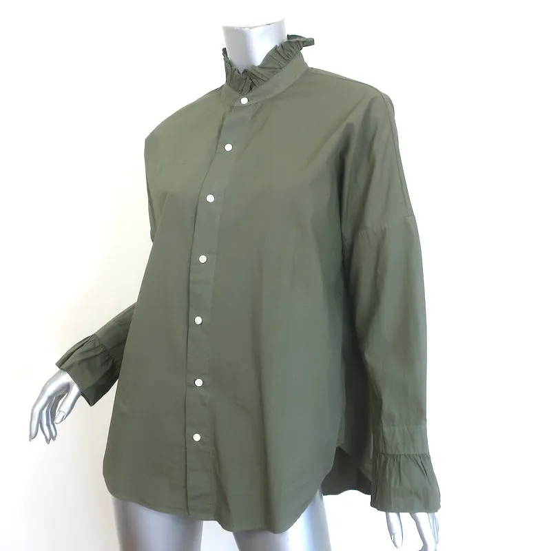 Chemise à boutons plissée Alex Mill vert armée taille moyenne manches longues haut