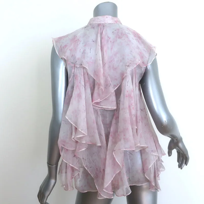 Alexander McQueen Blouse sans manches à volants rose clair en chiffon imprimé taille 40