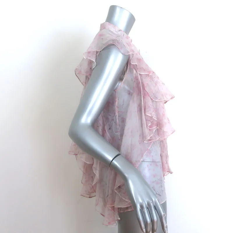 Alexander McQueen Blouse sans manches à volants rose clair en chiffon imprimé taille 40