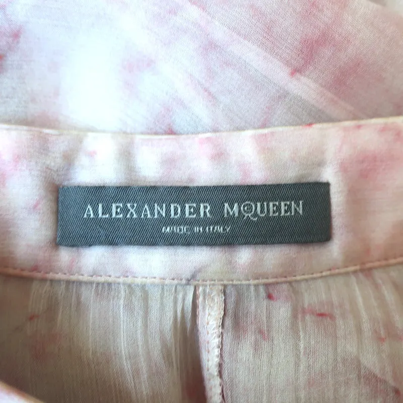Alexander McQueen Blouse sans manches à volants rose clair en chiffon imprimé taille 40