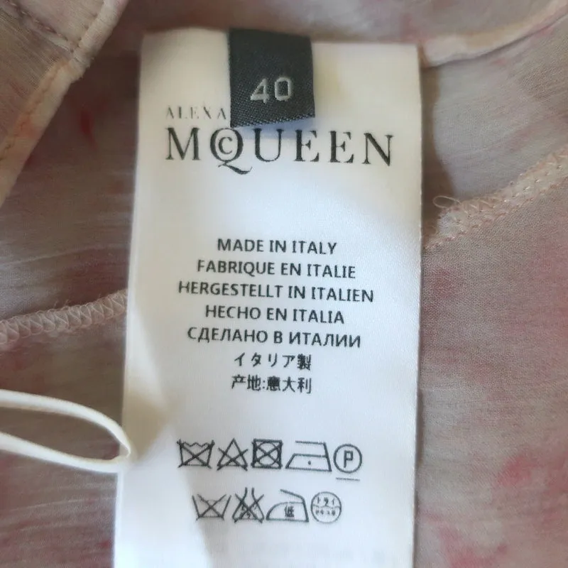 Alexander McQueen Blouse sans manches à volants rose clair en chiffon imprimé taille 40
