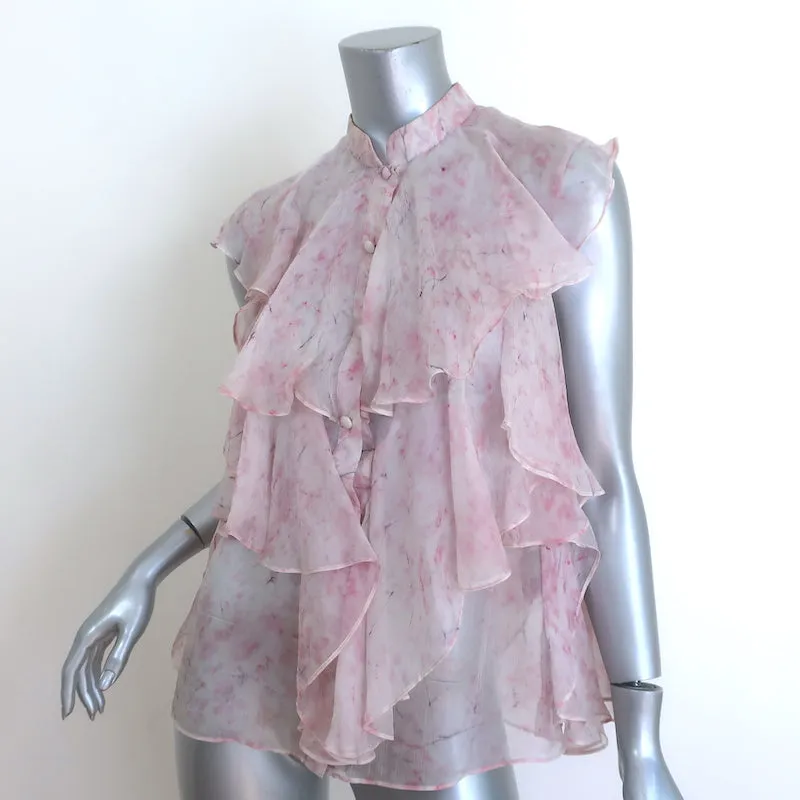 Alexander McQueen Blouse sans manches à volants rose clair en chiffon imprimé taille 40