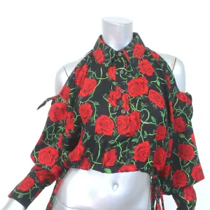 Alexander Wang Cold Shoulder Shirt Rose Print Silk Size Small Long Sleeve Top