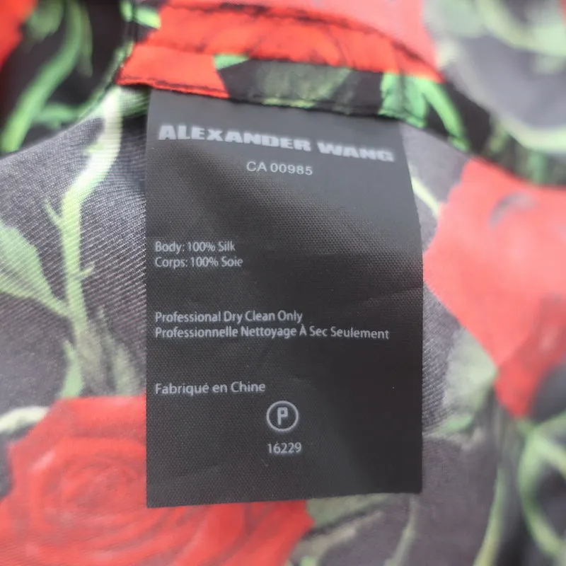 Alexander Wang Chemise à Épaules Dénudées Imprimé Rose en Soie Taille Petite Haut à Manches Longues