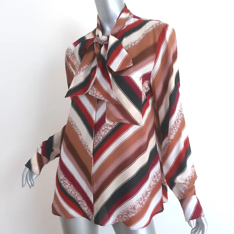 Altuzarra Newberry Blouse à nœud papillon Marron Chevron Rayée en Soie Taille 42