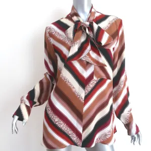 Altuzarra Newberry Tie-Neck Blouse Brown Chevron Striped Silk Size 42