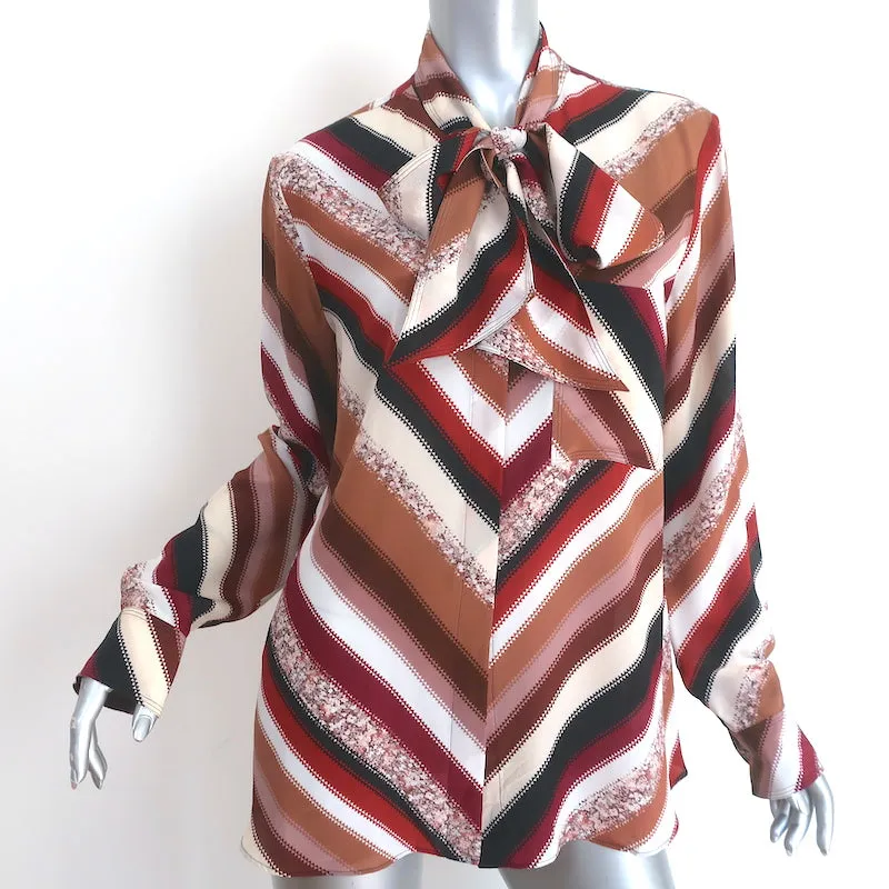 Altuzarra Newberry Blouse à nœud papillon Marron Chevron Rayée en Soie Taille 42