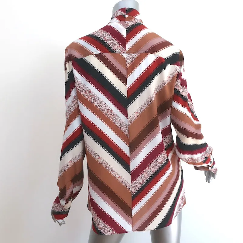Altuzarra Newberry Blouse à nœud papillon Marron Chevron Rayée en Soie Taille 42