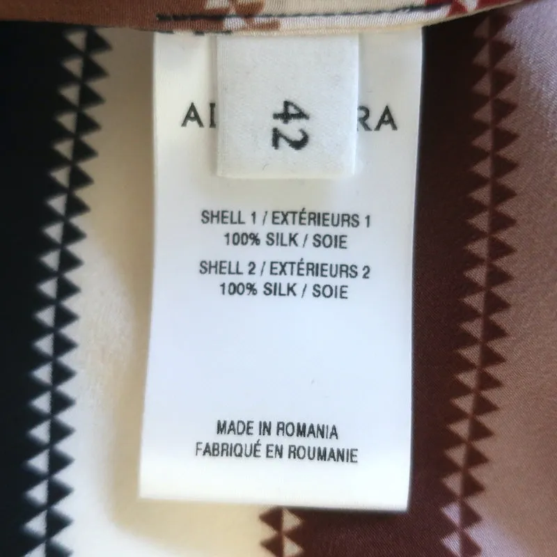 Altuzarra Newberry Blouse à nœud papillon Marron Chevron Rayée en Soie Taille 42