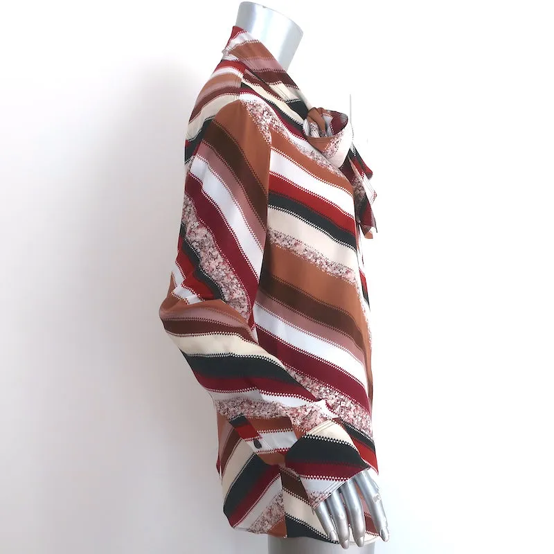 Altuzarra Newberry Blouse à nœud papillon Marron Chevron Rayée en Soie Taille 42