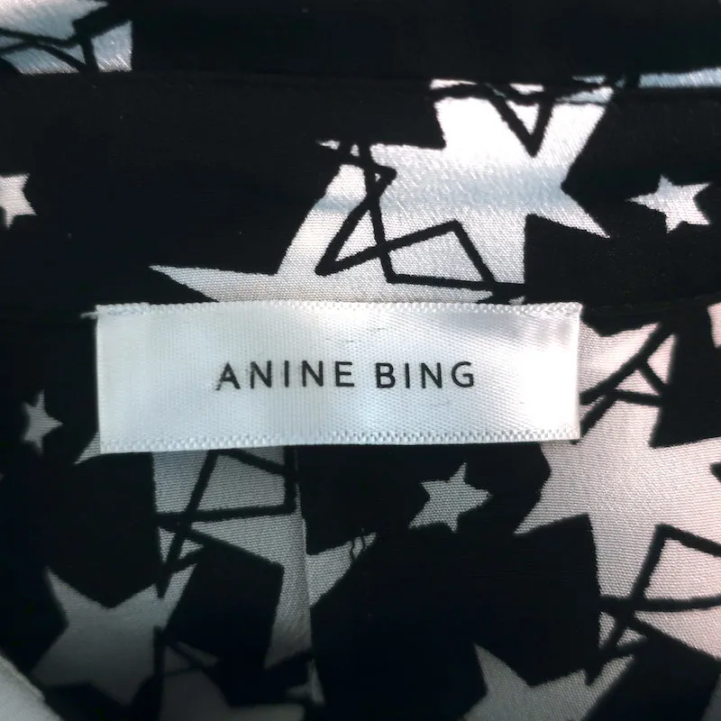 ANINE BING Blouse Stella Imprimé Étoile Noire Soie Taille Très Petite Haut à Manches Longues