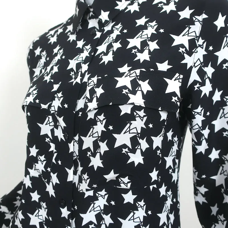 ANINE BING Blouse Stella Imprimé Étoile Noire Soie Taille Très Petite Haut à Manches Longues