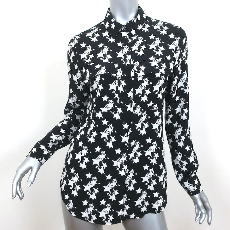 ANINE BING Blouse Stella Imprimé Étoile Noire Soie Taille Très Petite Haut à Manches Longues