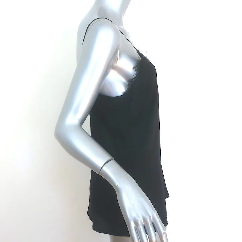 ANINE BING Débardeur en Soie Noire à Encadrement Dentelle Taille Petite Décolleté en V