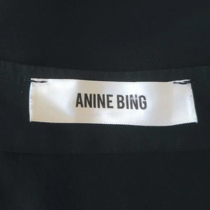 ANINE BING Débardeur en Soie Noire à Encadrement Dentelle Taille Petite Décolleté en V