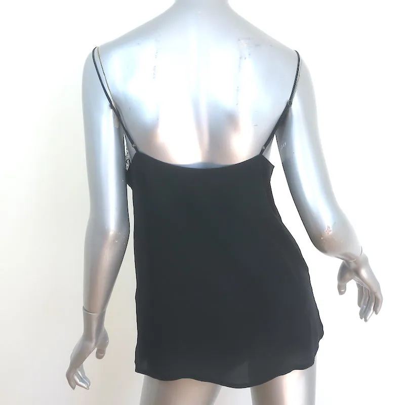 ANINE BING Débardeur en Soie Noire à Encadrement Dentelle Taille Petite Décolleté en V