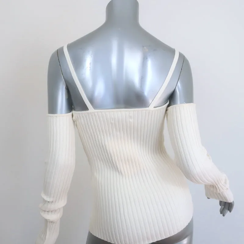 Anna Quan Bonnie Haut en maille côtes froid épaule Ivoire en coton extensible Taille AU 10 US 6 NEUF