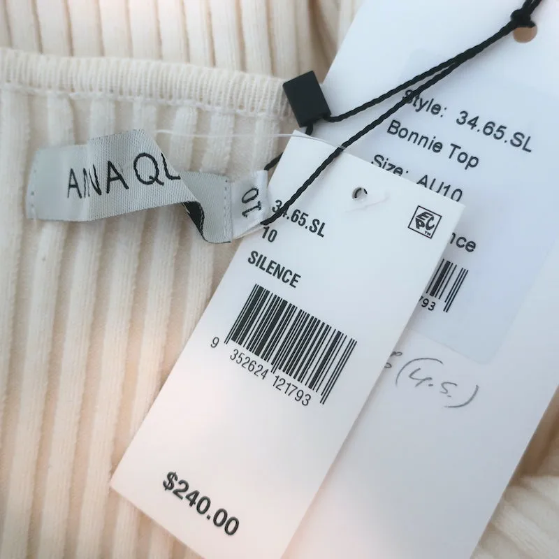 Anna Quan Bonnie Haut en maille côtes froid épaule Ivoire en coton extensible Taille AU 10 US 6 NEUF