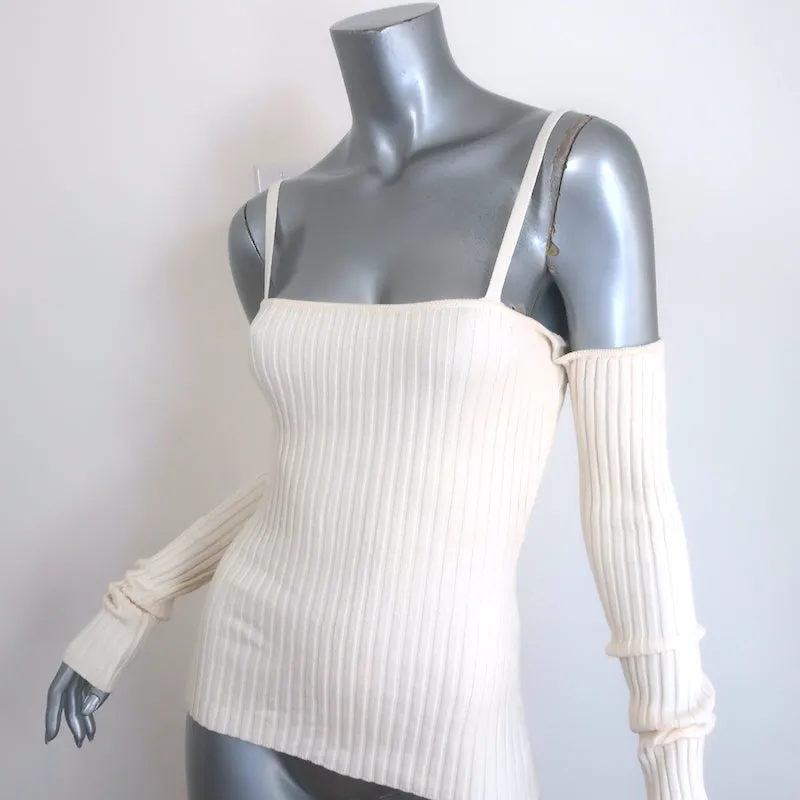 Anna Quan Bonnie Haut en maille côtes froid épaule Ivoire en coton extensible Taille AU 10 US 6 NEUF