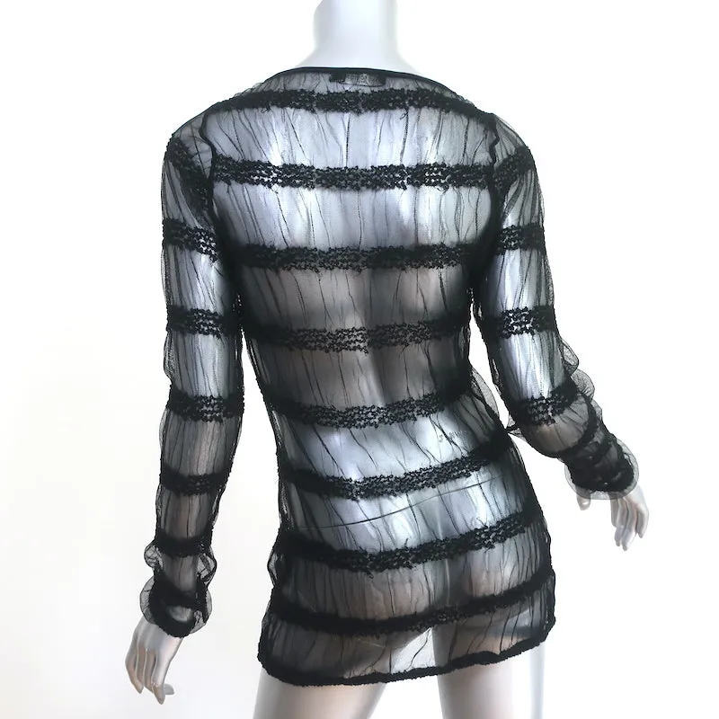 Haut à manches longues Anne Fontaine Carolane en tulle rayé noir Taille 40