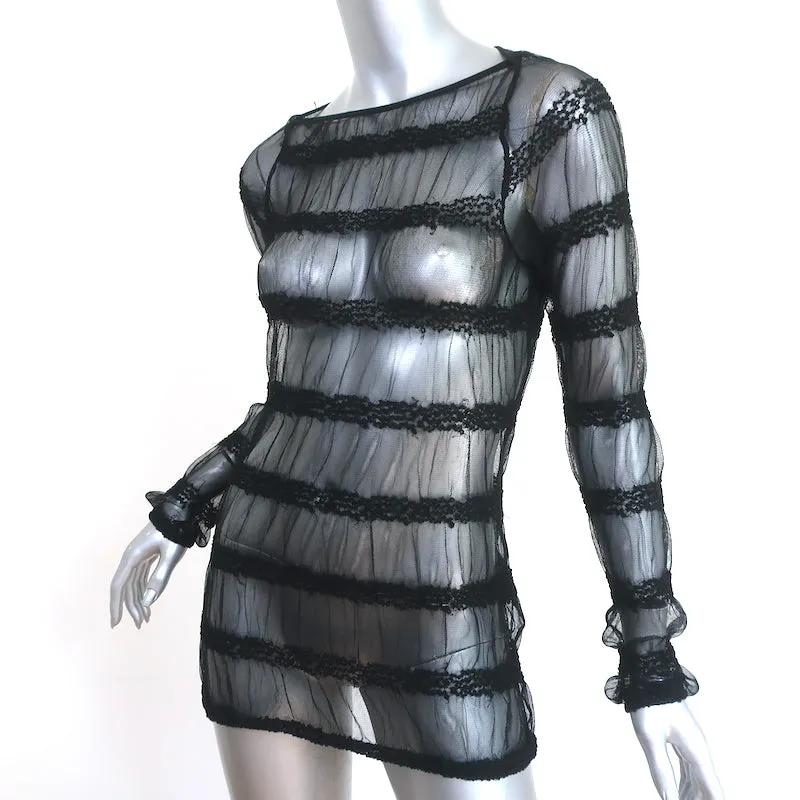 Haut à manches longues Anne Fontaine Carolane en tulle rayé noir Taille 40