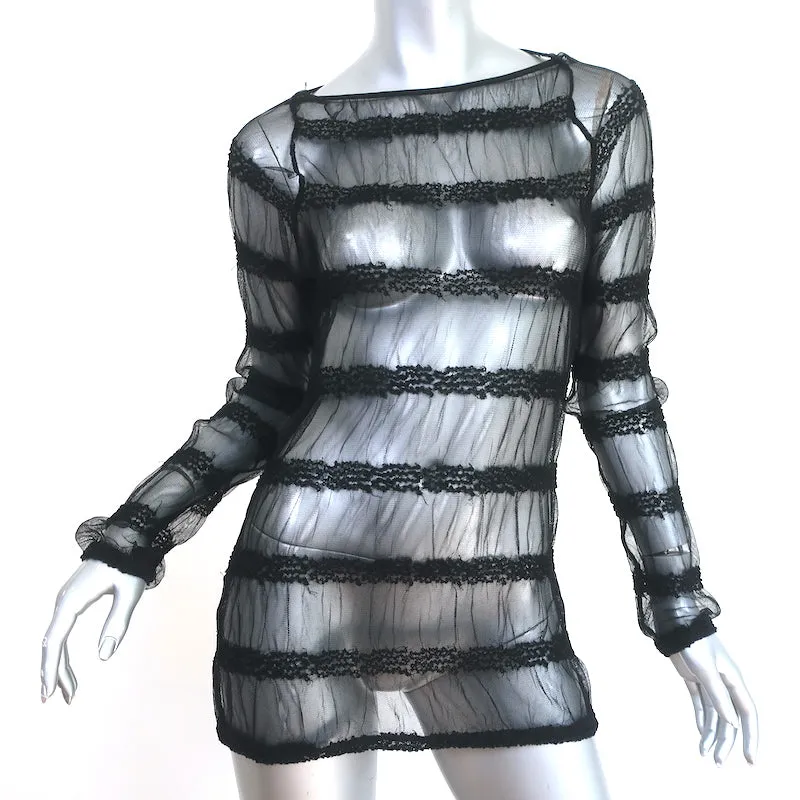 Haut à manches longues Anne Fontaine Carolane en tulle rayé noir Taille 40
