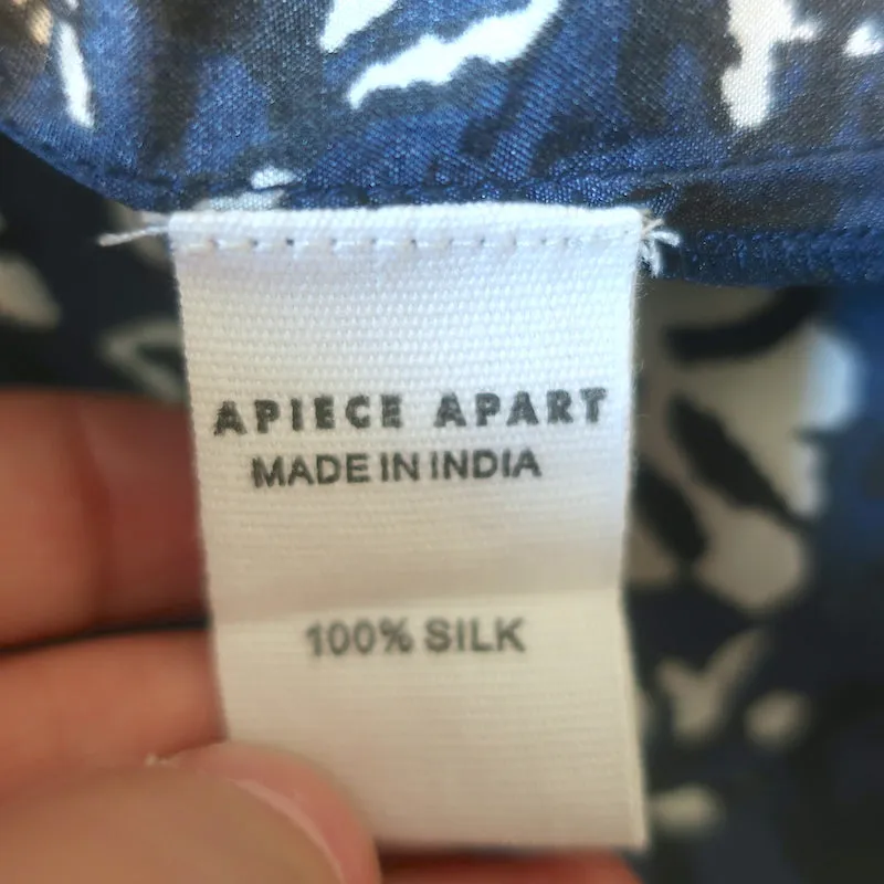 Apiece Apart Bravo Top Popover en Soie Imprimée Bleu Marine Taille 0 Blouse à Manches Longues