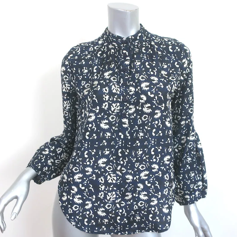 Apiece Apart Bravo Top Popover en Soie Imprimée Bleu Marine Taille 0 Blouse à Manches Longues