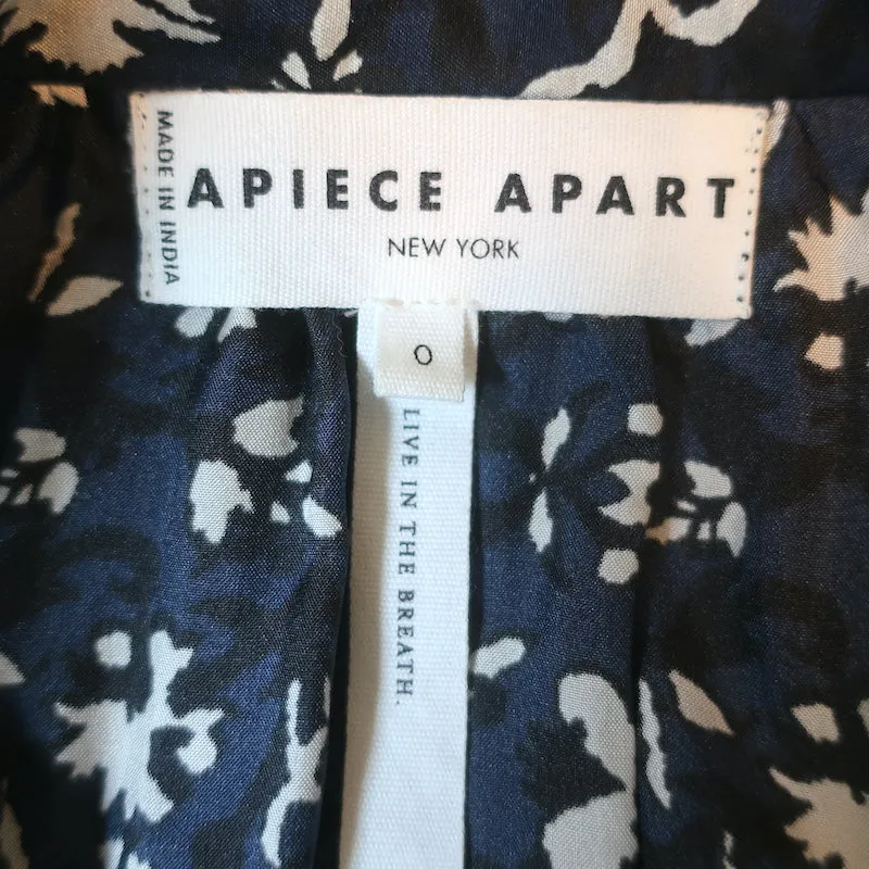 Apiece Apart Bravo Top Popover en Soie Imprimée Bleu Marine Taille 0 Blouse à Manches Longues