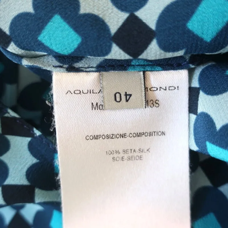 Aquilano Rimondi Chemise à Col Bleu Imprimé en Soie Taille 40 Blouse Sans Manches