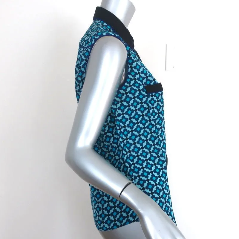 Aquilano Rimondi Chemise à Col Bleu Imprimé en Soie Taille 40 Blouse Sans Manches