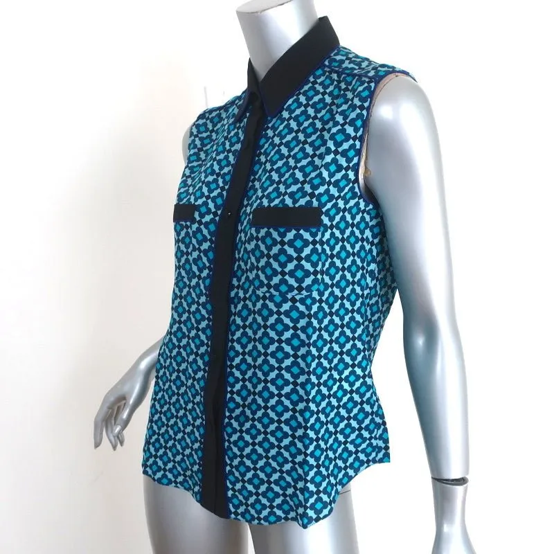 Aquilano Rimondi Chemise à Col Bleu Imprimé en Soie Taille 40 Blouse Sans Manches