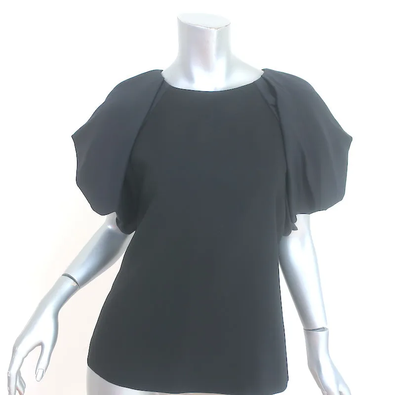 Armani Collezioni Blouse à manches ballon noire en laine mélangée taille 8