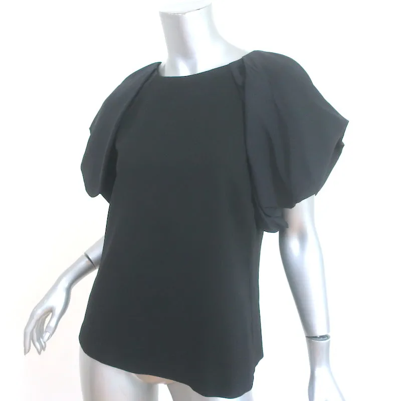 Armani Collezioni Blouse à manches ballon noire en laine mélangée taille 8