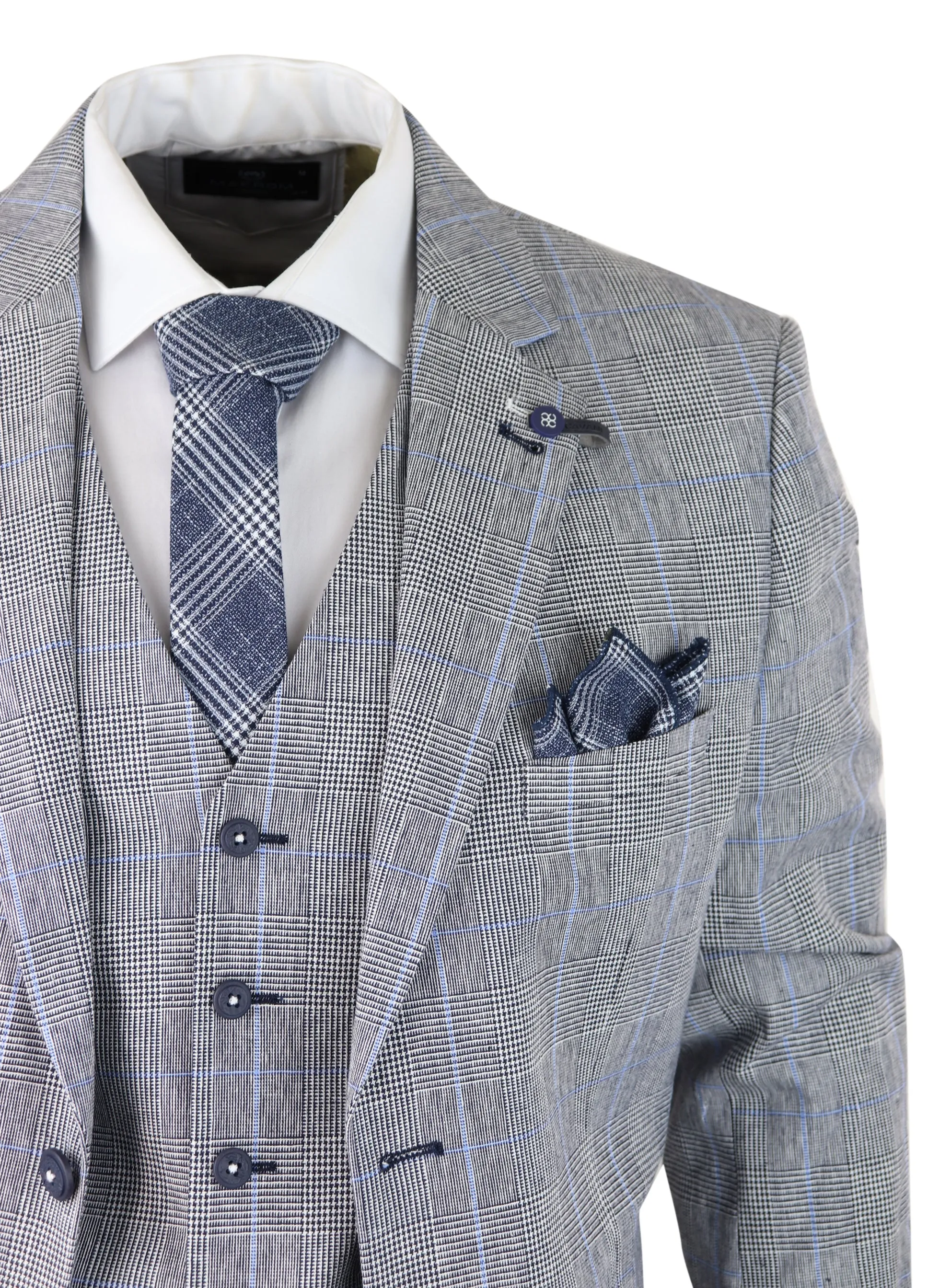 Costume de mariage d'été Arriga 3 pièces à carreaux gris